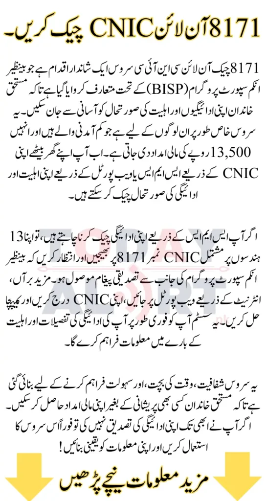 8171 Check Online CNIC 2025 Benazir Kafalat New Payment