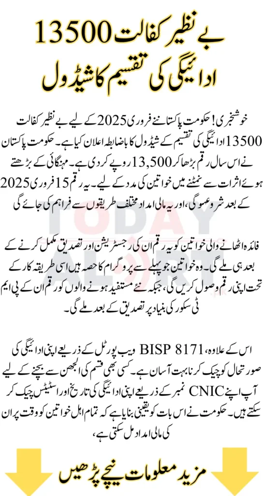 Benazir Kafalat 13500 Payment Distribution Schedule for February 2025